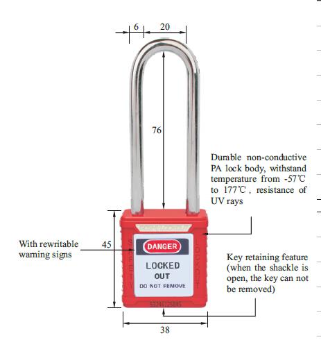Safety padlock supplier-Long Shackle Safety Padlock